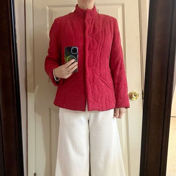 Vintage J Jill Red Silk Jacket Mandarin Collar Size Medium - Picture 5 of 12